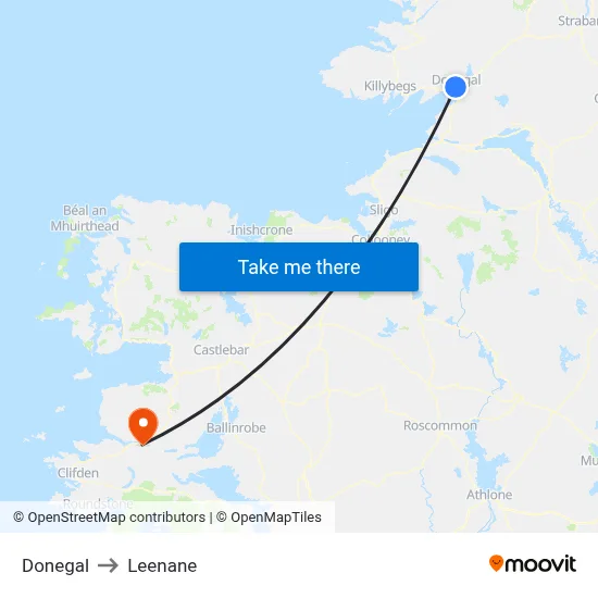 Donegal to Leenane map