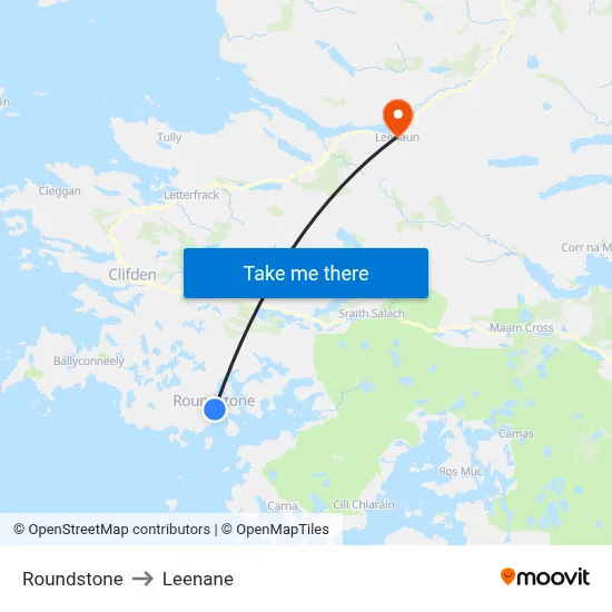 Roundstone to Leenane map