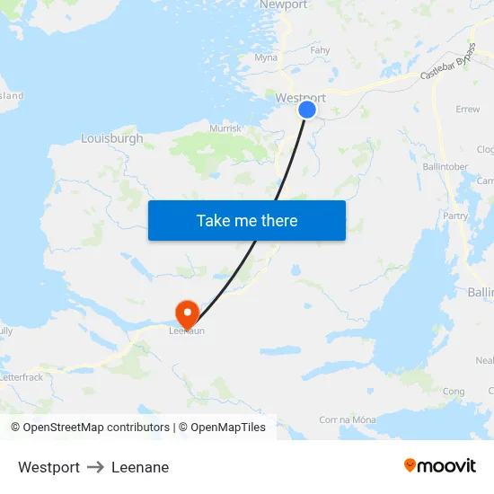 Westport to Leenane map