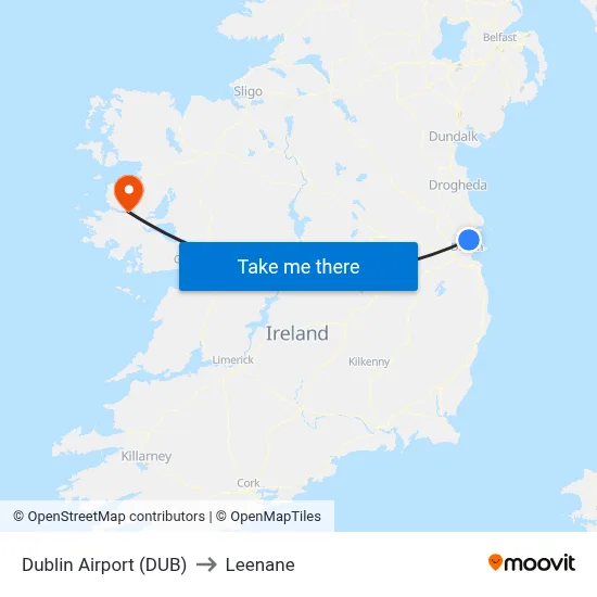 Dublin Airport (DUB) to Leenane map