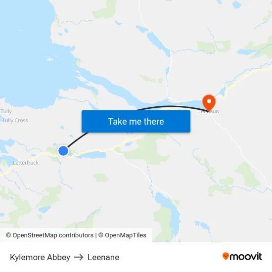 Kylemore Abbey to Leenane map