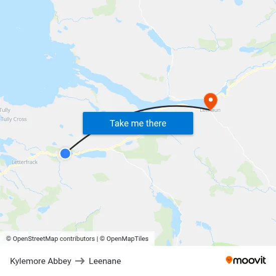 Kylemore Abbey to Leenane map