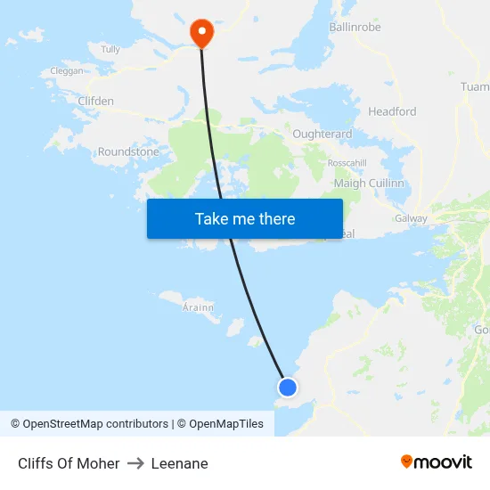 Cliffs Of Moher to Leenane map