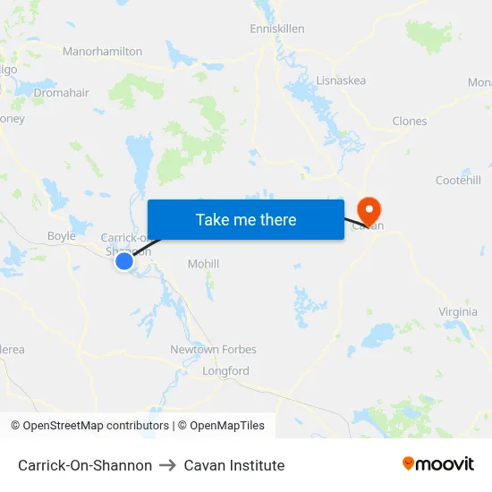Carrick-On-Shannon to Cavan Institute map