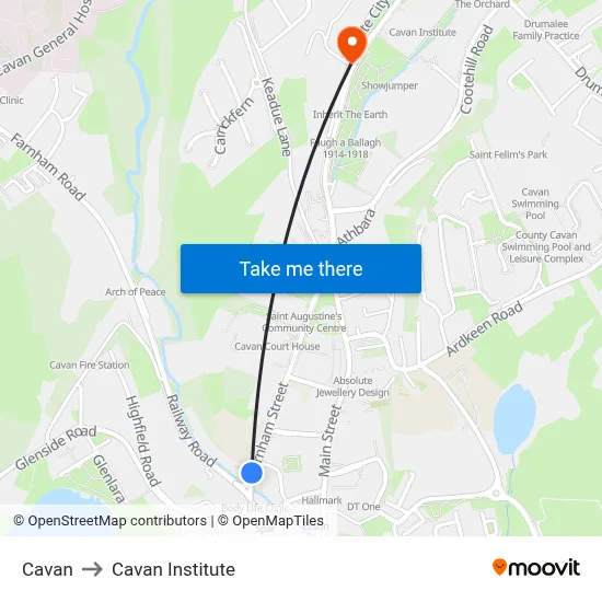Cavan to Cavan Institute map