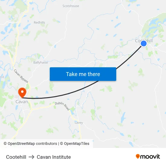 Cootehill to Cavan Institute map