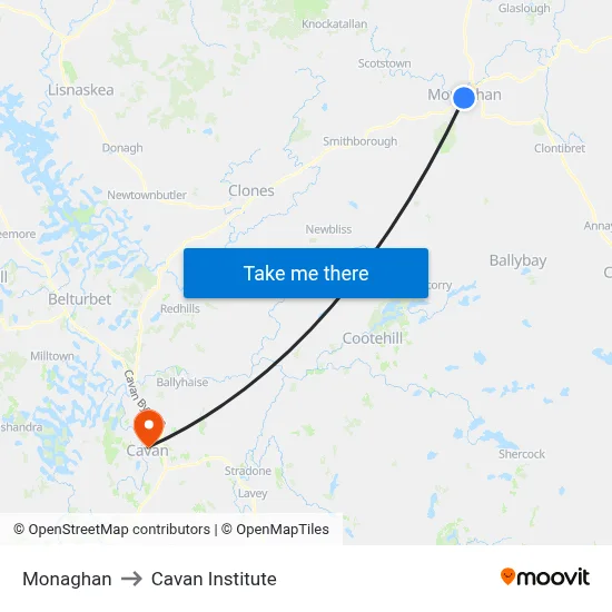 Monaghan to Cavan Institute map
