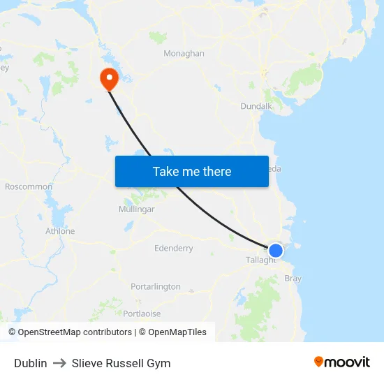 Dublin to Slieve Russell Gym map
