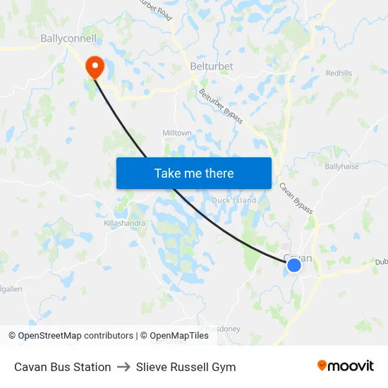 Cavan Bus Station to Slieve Russell Gym map