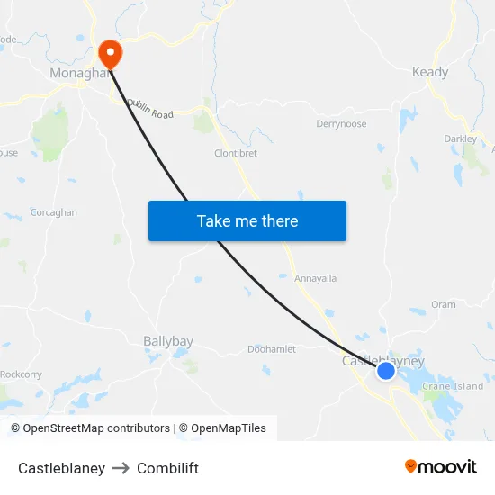 Castleblaney to Combilift map