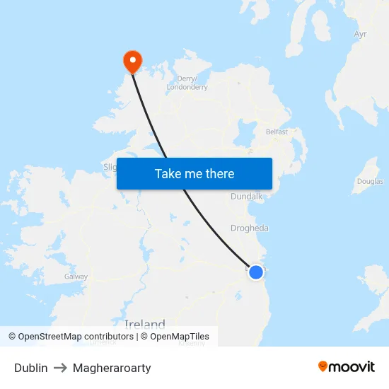 Dublin to Magheraroarty map