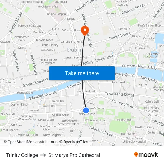Trinity College to St Marys Pro Cathedral map