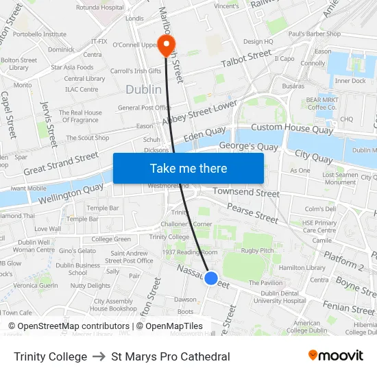 Trinity College to St Marys Pro Cathedral map