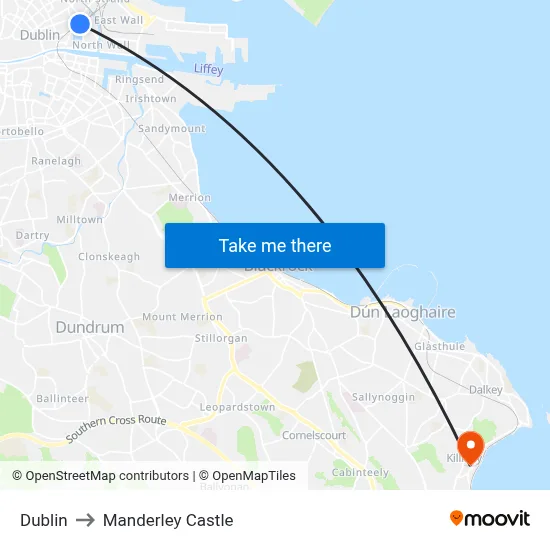 Dublin to Manderley Castle map
