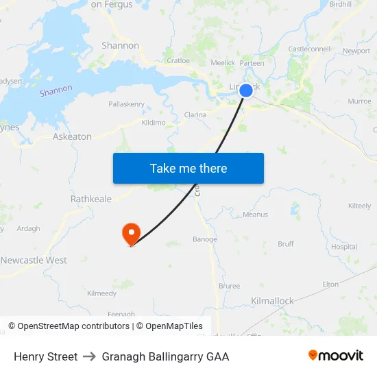 Henry Street to Granagh Ballingarry GAA map