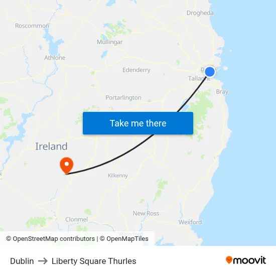 Dublin to Liberty Square Thurles map