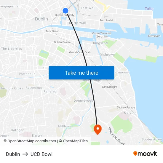 Dublin to UCD Bowl map