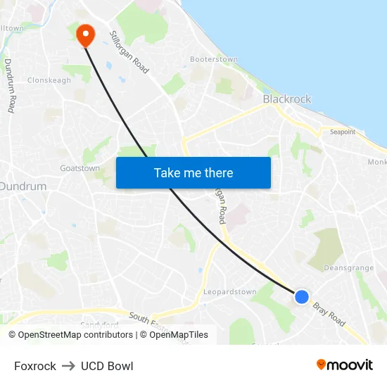 Foxrock to UCD Bowl map