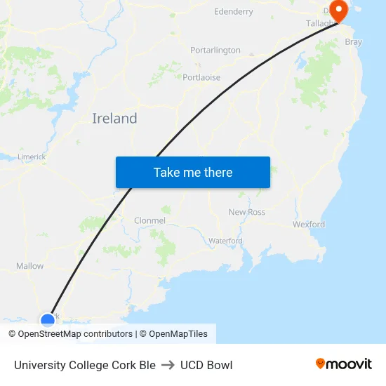 University College Cork Ble to UCD Bowl map