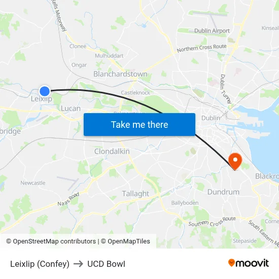 Leixlip (Confey) to UCD Bowl map