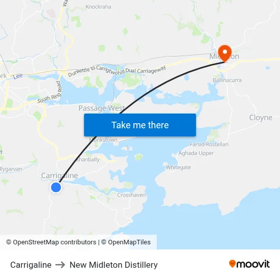 Carrigaline to New Midleton Distillery map