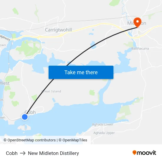 Cobh to New Midleton Distillery map