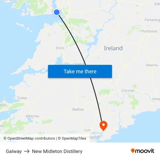 Galway to New Midleton Distillery map