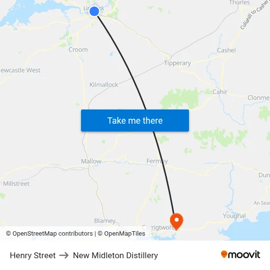 Henry Street to New Midleton Distillery map