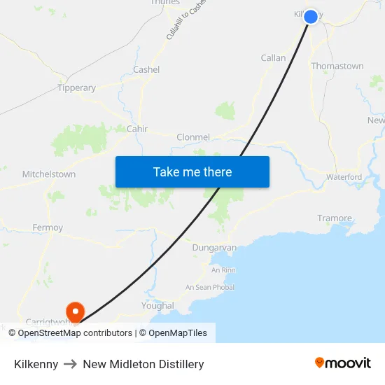 Kilkenny to New Midleton Distillery map