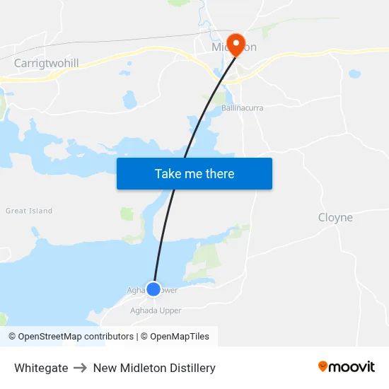 Whitegate to New Midleton Distillery map