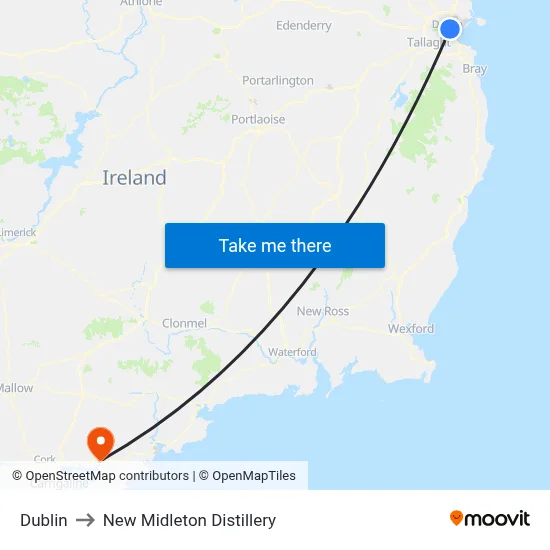 Dublin to New Midleton Distillery map
