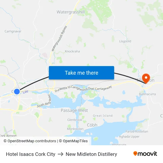Hotel Isaacs Cork City to New Midleton Distillery map