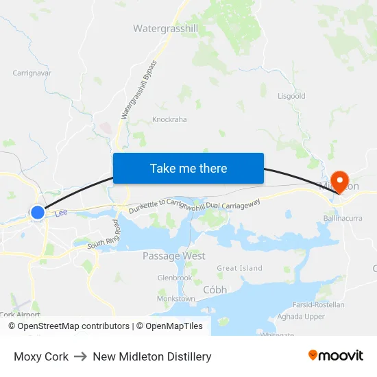 Moxy Cork to New Midleton Distillery map