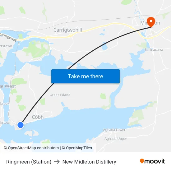 Ringmeen (Station) to New Midleton Distillery map