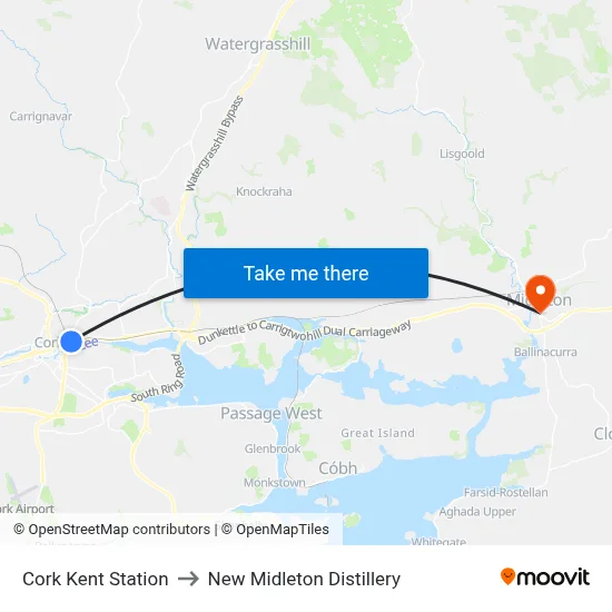 Cork Kent Station to New Midleton Distillery map