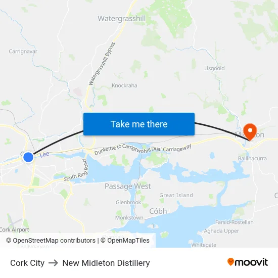 Cork City to New Midleton Distillery map