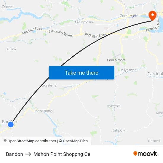 Bandon to Mahon Point Shoppng Ce map