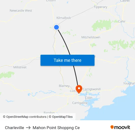 Charleville to Mahon Point Shoppng Ce map