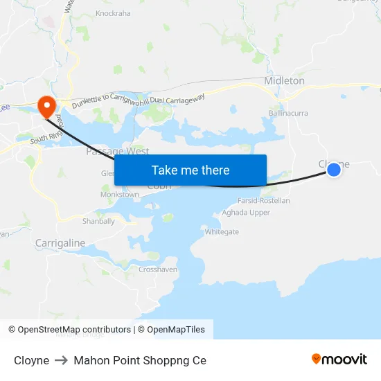 Cloyne to Mahon Point Shoppng Ce map