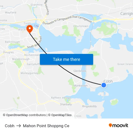 Cobh to Mahon Point Shoppng Ce map