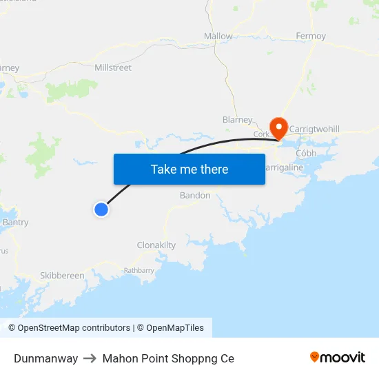 Dunmanway to Mahon Point Shoppng Ce map