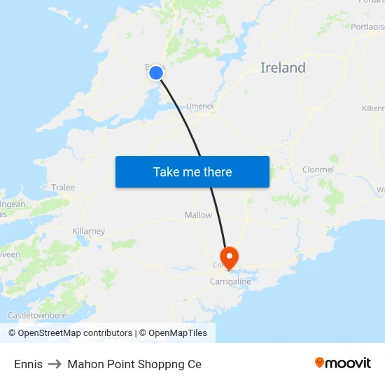 Ennis to Mahon Point Shoppng Ce map
