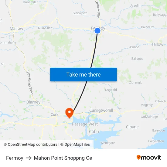 Fermoy to Mahon Point Shoppng Ce map