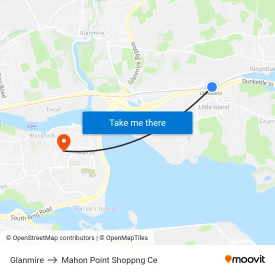 Glanmire to Mahon Point Shoppng Ce map