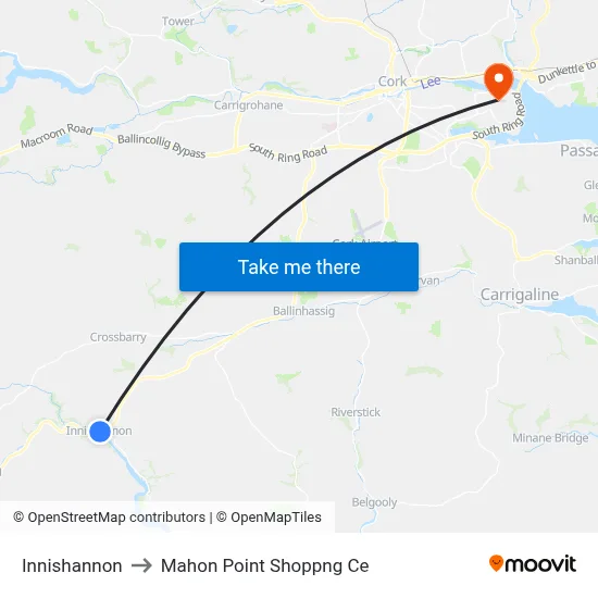 Innishannon to Mahon Point Shoppng Ce map