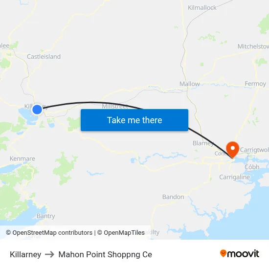 Killarney to Mahon Point Shoppng Ce map