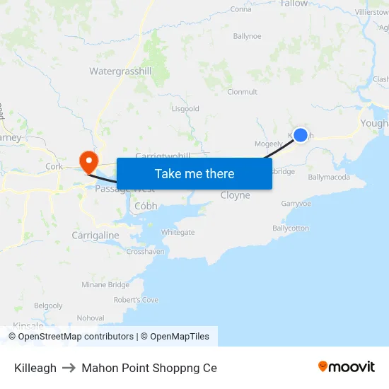 Killeagh to Mahon Point Shoppng Ce map
