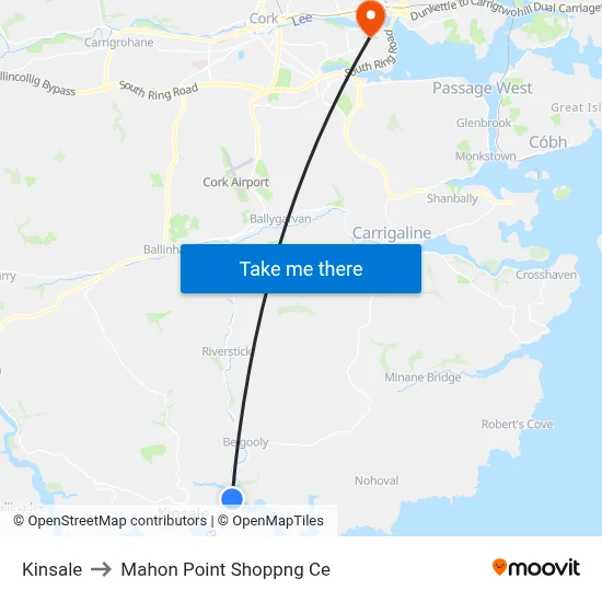Kinsale to Mahon Point Shoppng Ce map