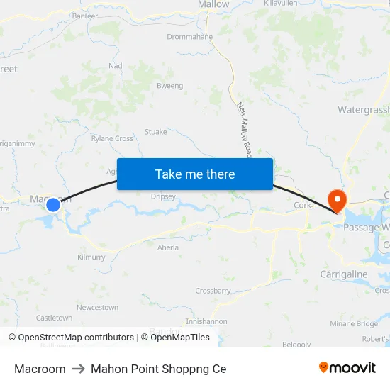 Macroom to Mahon Point Shoppng Ce map