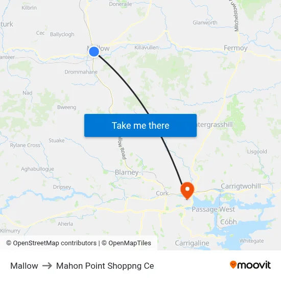 Mallow to Mahon Point Shoppng Ce map
